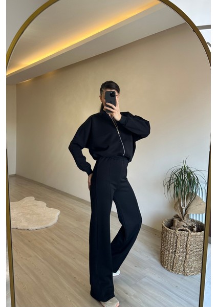 Kadın Fermuarlı Oversize Sweat ve Yüksek Bel Eşofman Takımı NM018 modelleri