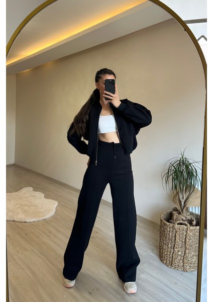Kadın Fermuarlı Oversize Sweat ve Yüksek Bel Eşofman Takımı NM018 indirimleri