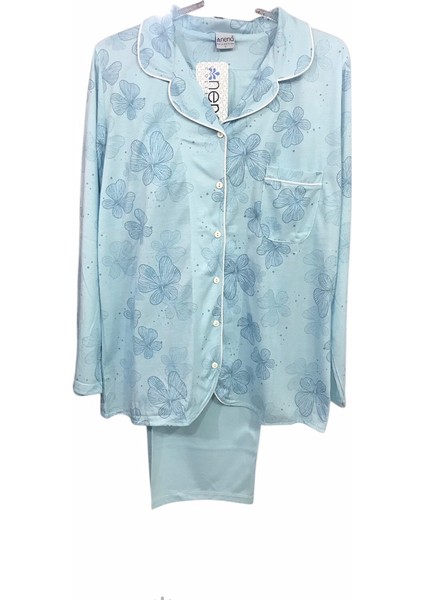 Kadın Uzun Kollu Önden Açık % 100 Pamuk Pijama TAKIMI-14934