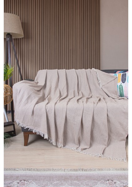 Pamuklu Zikzak Desenli Püsküllü Koltuk Örtüsü 170X210 cm | Dekoratif ve Çok Amaçlı fiyatları