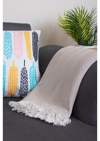 Pamuklu Zikzak Desenli Püsküllü Koltuk Örtüsü 170X210 cm | Dekoratif ve Çok Amaçlı modelleri
