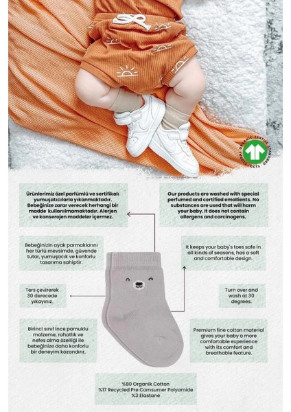 Bear Penye Soket Çorap 2'li Gri