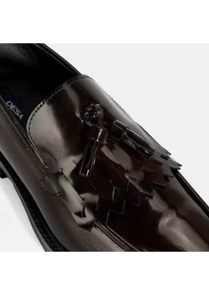 Erkek Bordo Püskül Detaylı Deri Loafer
