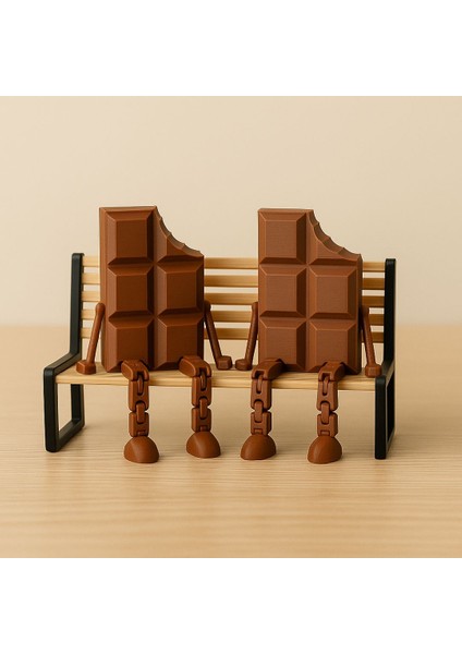 - Bank Üzerinde Sevimli Çikolata Biblo Seti / 3'lü Dekoratif Figür (9 Cm)