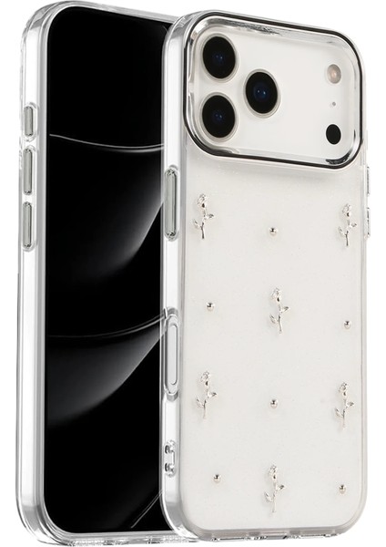 Apple iPhone 17 Pro Max Uyumlu Airbag Tasarımlı Simli Şeffaf Desenli Kapak Kılıf