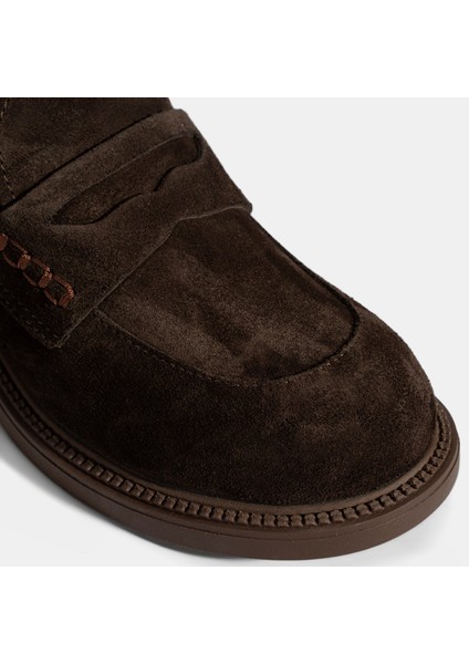 Kadın Kahve Topuklu Süet Loafer