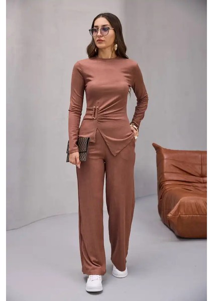 Yandan Tokalı Geniş Paça Takım