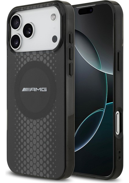 iPhone 17 Pro Max Kılıf Amg Orjinal Lisanslı Çift Katmanlı Büyük Logolu Petek Desenli Kapak Siyah