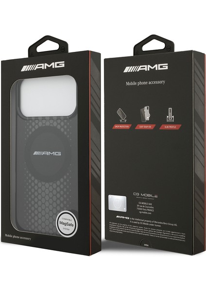 iPhone 17 Pro Max Kılıf Amg Orjinal Lisanslı Çift Katmanlı Büyük Logolu Petek Desenli Kapak Siyah