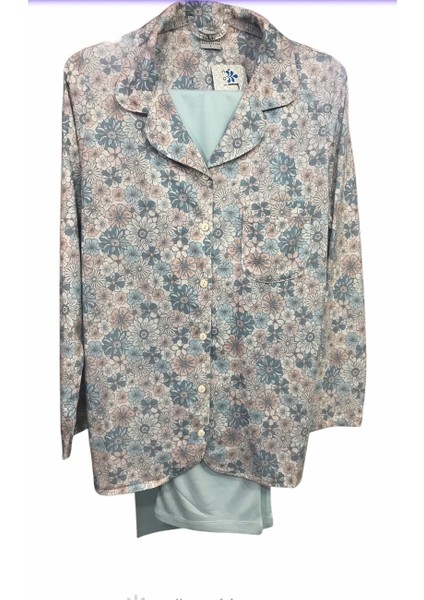 Kadın Uzun Kollu Önden Açık % 100 Pamuk Pijama TAKIMI-14934