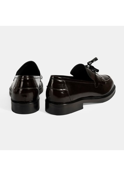 Erkek Bordo Püskül Detaylı Deri Loafer