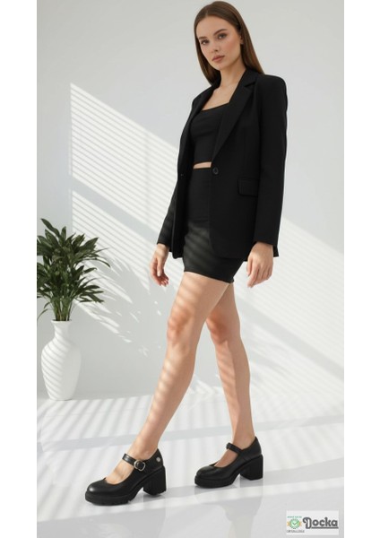 Kadın Kalın Platform Topuklu Hakiki Deri Mevsimlik Klasık Rugan Ayakkabı M26/KA155