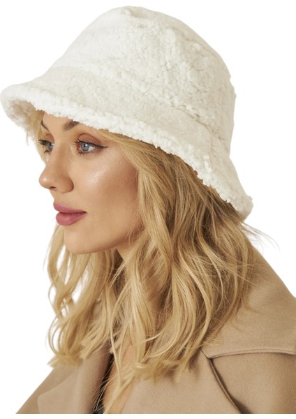 Kadın Teddy Bucket Kova Şapka Ekru