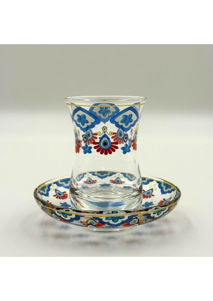 El Boyama Desenli 6 Kişilik Çay Bardağı Seti