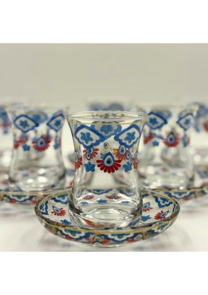 El Boyama Desenli 6 Kişilik Çay Bardağı Seti fiyatları