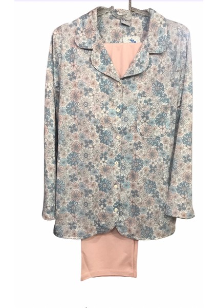 Kadın Uzun Kollu Önden Açık % 100 Pamuk Pijama TAKIMI-14934