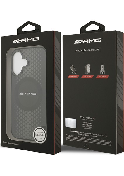 iPhone 17 Uyumlu Kılıf Amg Orjinal Lisanslı Çift Katmanlı Büyük Logolu Petek Desenli Kapak Siyah