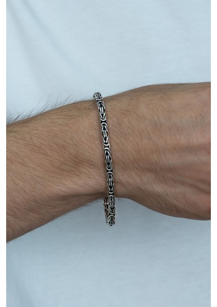 925 Ayar Gümüş Erkek Yuvarlak Kral Zincir Bileklik Künye Erkeğe Hediye MSB14