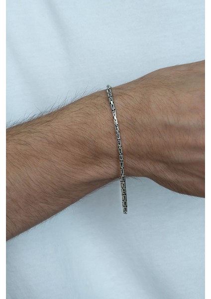 925 Ayar Gümüş Erkek Yuvarlak Kral Zincir Bileklik Künye Erkeğe Hediye MSB14