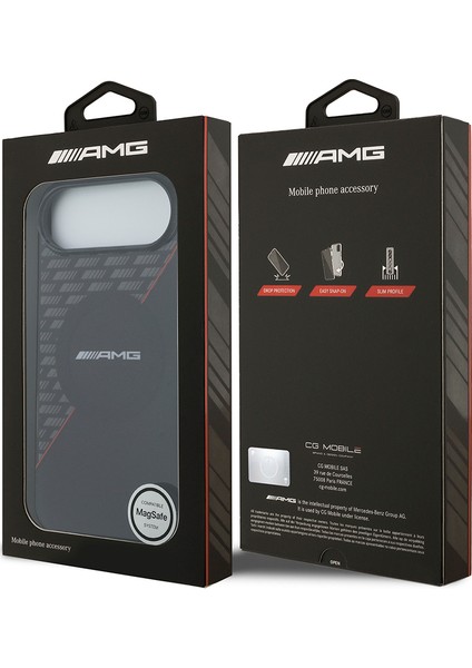 iPhone 17 Air Kılıf Amg Lisanslı M-Safeli Çift Katmanlı Kırmızı Çapraz Çizgili Kapak Siyah-Kırmızı