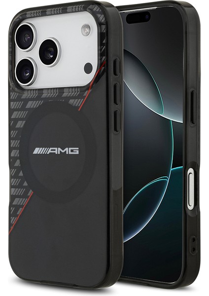 iPhone 17 Pro Kılıf Amg Lisanslı M-Safeli Çift Katmanlı Kırmızı Çapraz Çizgili Kapak Siyah-Kırmızı