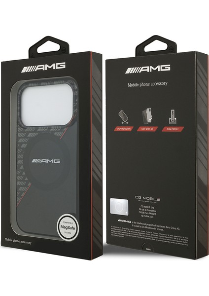 iPhone 17 Pro Kılıf Amg Lisanslı M-Safeli Çift Katmanlı Kırmızı Çapraz Çizgili Kapak Siyah-Kırmızı