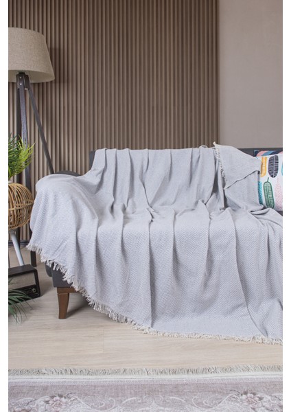 Pamuklu Zikzak Desenli Püsküllü Koltuk Örtüsü 170X210 cm | Dekoratif ve Çok Amaçlı modelleri