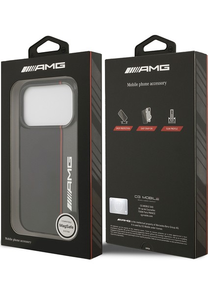 iPhone 17 Pro Kılıf Amg Lisanslı M-Safeli Iml Baskı Logolu Çift Katmanlı Bow Lines Kapak Siyah