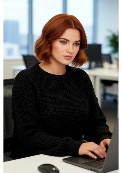 Kadın Modern Antrasit Akrilik Triko Kazak Bağcık Detaylı Relaxed Kesim Kış Modası Için Şık Seçim