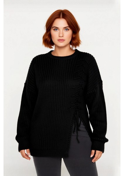 Kadın Modern Antrasit Akrilik Triko Kazak Bağcık Detaylı Relaxed Kesim Kış Modası Için Şık Seçim fiyatları