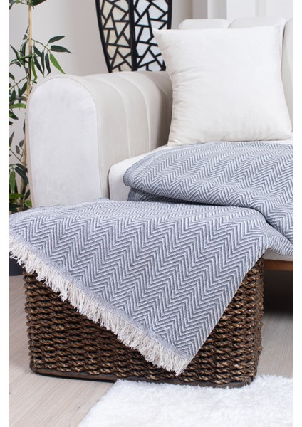 Pamuklu Zikzak Desenli Püsküllü Koltuk Örtüsü 170X210 cm | Dekoratif ve Çok Amaçlı modelleri