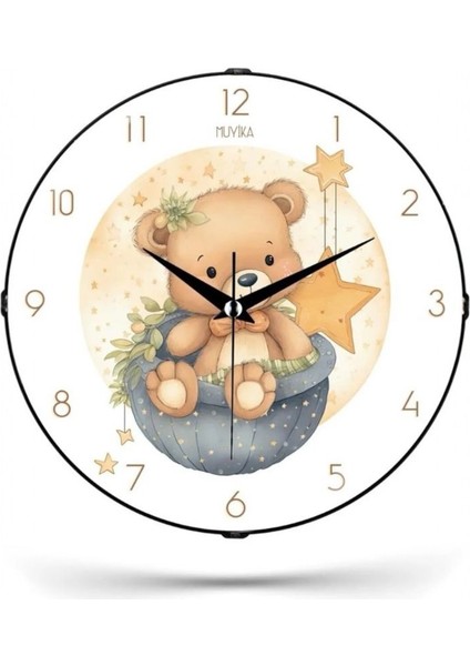 Muyi̇ka Ayıcık Çocuk Odası Bombe Dekoratif Sessiz Mekanizma Duvar Saati 26X26CM Pds-26
