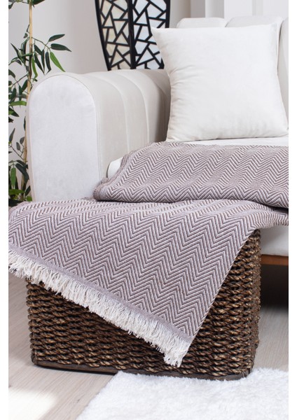 Pamuklu Zikzak Desenli Püsküllü Koltuk Örtüsü 170X210 cm | Dekoratif ve Çok Amaçlı modelleri