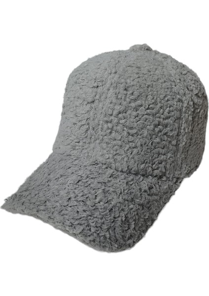Peluş Teddy Arkası Cırtlı Ayarlanabilir Kep Şapka Gri