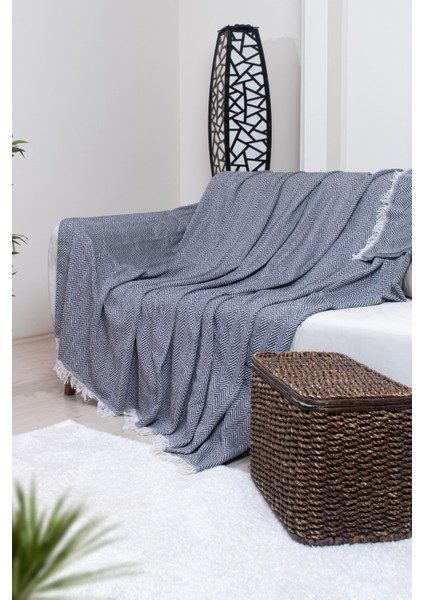 Pamuklu Zikzak Desenli Püsküllü Koltuk Örtüsü 170X210 cm | Dekoratif ve Çok Amaçlı fiyatları