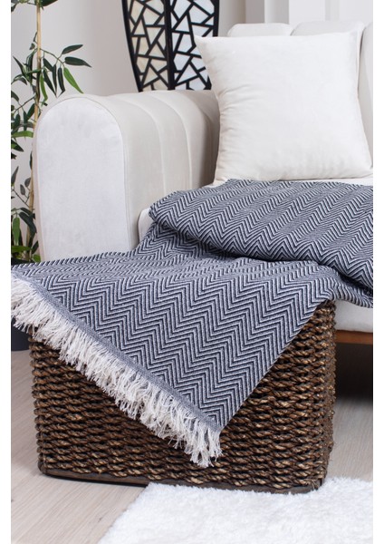 Pamuklu Zikzak Desenli Püsküllü Koltuk Örtüsü 170X210 cm | Dekoratif ve Çok Amaçlı modelleri