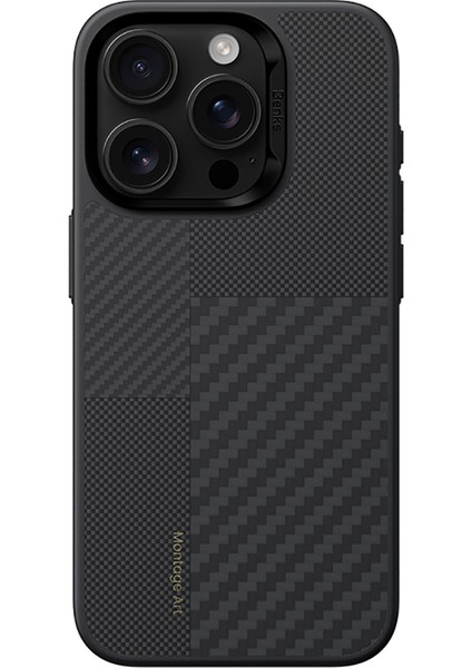 iPhone 16 Pro Max Kılıf Karbon Fiber M-Safe Kamera Butonlu Benks Hybrid Armorpro Montage Kevlar Siya
