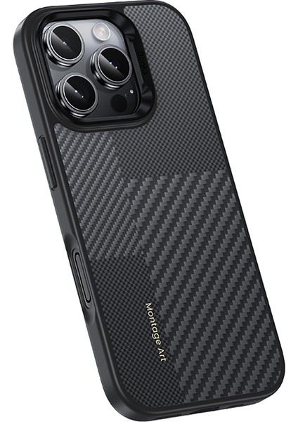 iPhone 16 Pro Max Kılıf Karbon Fiber M-Safe Kamera Butonlu Benks Hybrid Armorpro Montage Kevlar Siya modelleri