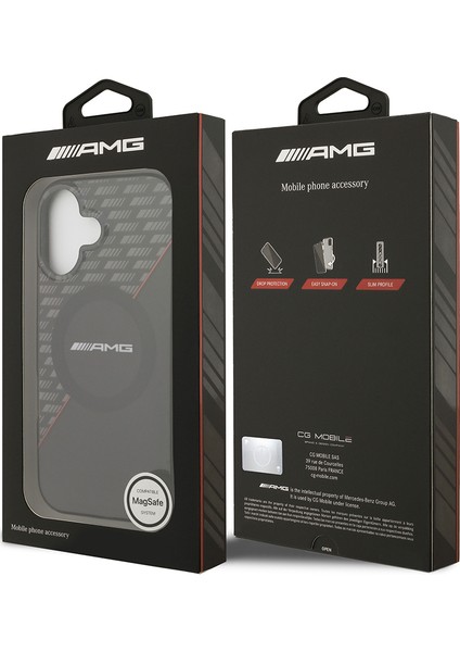 iPhone 17 Kılıf Amg Lisanslı M-Safeli Çift Katmanlı Kırmızı Çapraz Çizgili Kapak Siyah-Kırmızı