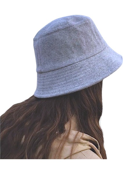 Kışlık Kaşe Bucket Kova Şapka Gri