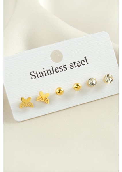 6 Adet Kelebek Taşlı Çelik Küpe