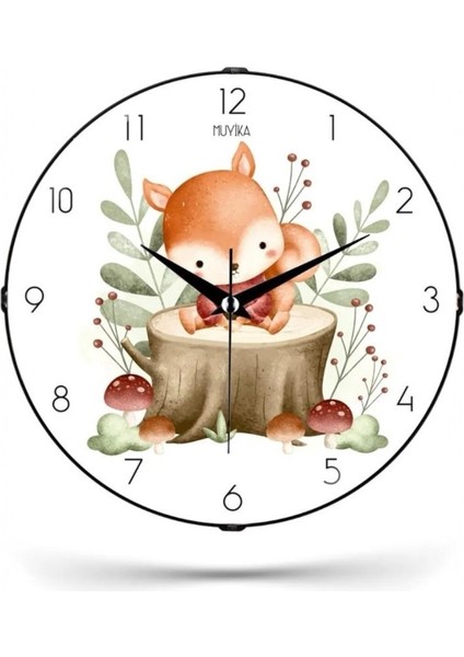 Muyi̇ka Sincap Çocuk Odası Bombe Dekoratif Sessiz Mekanizma Duvar Saati 26X26CM Pds-26