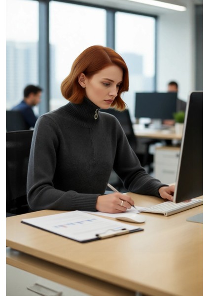 Kadın Fermuarlı Dik Yaka Regular Kalıp Selanik Dokuma Triko Kazak ile Kış Şıklığını Yakalayın modelleri