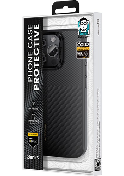 iPhone 16 Pro Max Kılıf Karbon Fiber M-Safe Kamera Butonlu Benks Hybrid Armorpro Montage Kevlar Siya