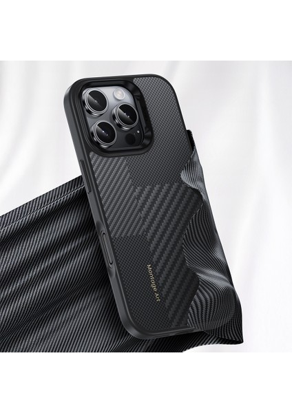 iPhone 16 Pro Max Kılıf Karbon Fiber M-Safe Kamera Butonlu Benks Hybrid Armorpro Montage Kevlar Siya
