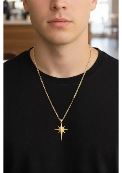 ERKEK GOLD KAPLAMA KUTUP YILDIZI KOLYE 65 CM PMEKL25507