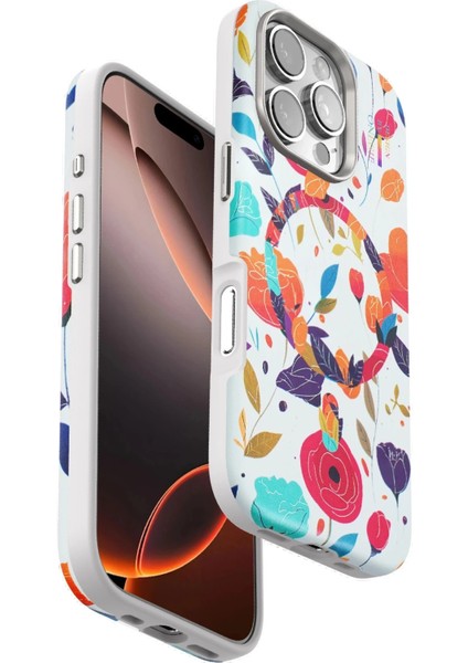 Onegif iPhone 16 Pro Flower Series Magsafe Kapak - Beyaz