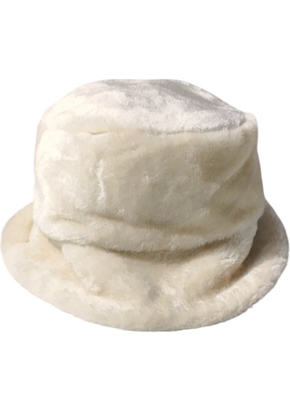 Kadın Kürk Bucket Kova Şapka Ekru