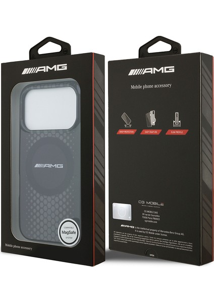 iPhone 17 Pro Uyumlu Kılıf Amg Orjinal Lisanslı Çift Katmanlı Büyük Logolu Petek Desenli Kapak Siyah