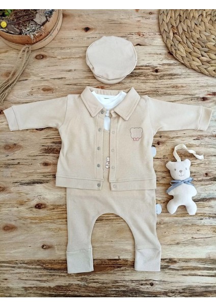 3-6 6-9 9-12 Ay Oyuncaklı Altınbaşak 5li Kız Erkek Bebek Takımı Vizon